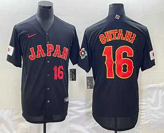 Mens Japan Baseball #16 Shohei Ohtani Number 2023 Black World Classic Stitched Jersey->2023 world baseball classic->MLB Jersey